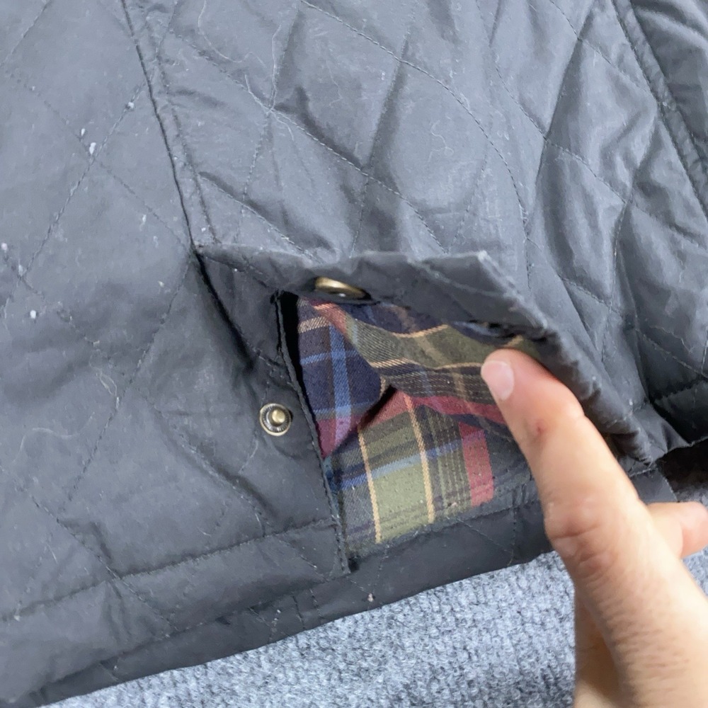 Orvis Barn Coat Womens Sz L Black Chore Jacket Flannel Lined Leather Collar 2MPO - Picture 16 of 16